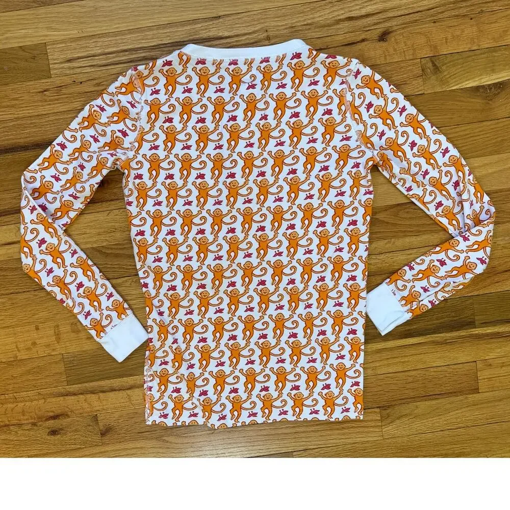 Roller Rabbit Orange Monkey Henley Pajama Top Size 14 years